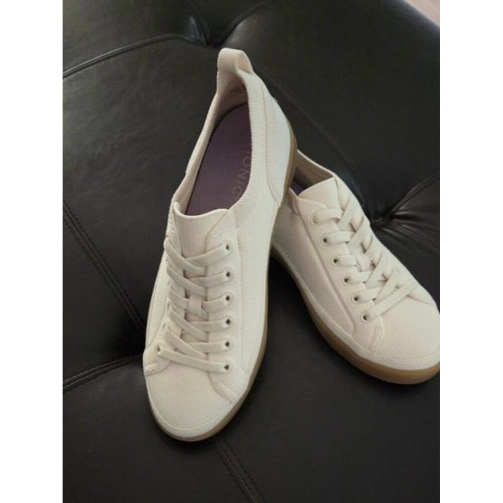 Vionic Ivory Winny Knit Canvas Low-Top Sneaker with Gum Sole